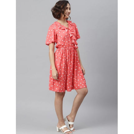 Rosolly Women's Polyester Polka Flutter Above Knee Dress (Coral)