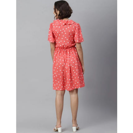 Rosolly Women's Polyester Polka Flutter Above Knee Dress (Coral)