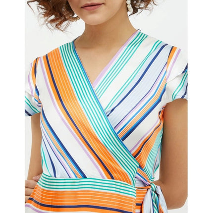 Rosolly Women's Satin Striped Short Sleeve Knee-Length Dress (Multicolor)