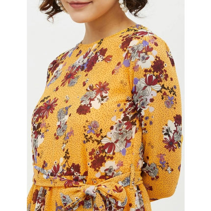 Rosolly Women's Polyester Floral Long Sleeves Calf-length Dress (Multicolor)