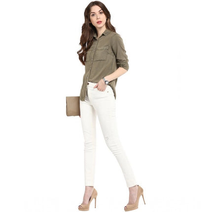 Rosolly Women's Rayon Solid Long Sleeves Standard Length Shirt (Olive Green)