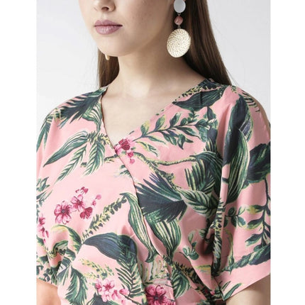 Rosolly Women's Polyester Floral Half Sleeve Jumpsuit (Pink)