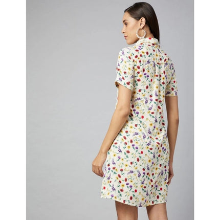 Rosolly Women's Polyester Floral Short Sleeve Above Knee Dress (Multicolor)