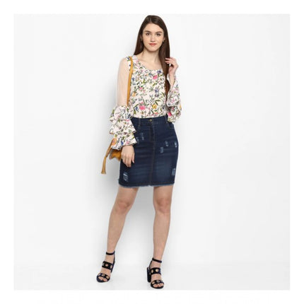 Rosolly Women's Denim Distressed Buttoned Skirt (Blue)