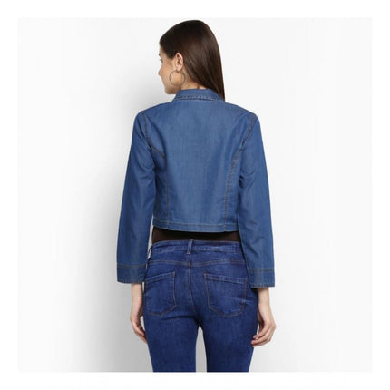 Rosolly Women's Denim Pleated 3-4th Sleeves Shrug (Blue)