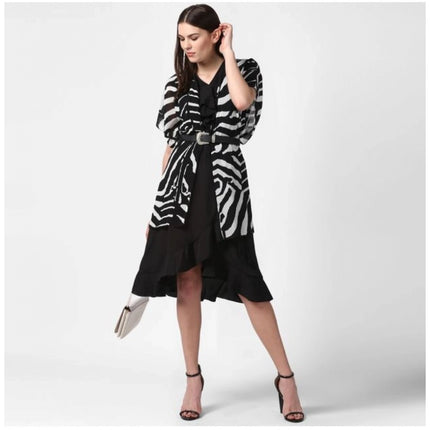 Rosolly Women's Polyester Printed Short Sleeve Shrug (Black)