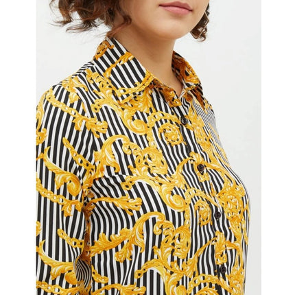Rosolly Women's Polyester Printed Roll Up Sleeve Standard Length Shirt (Mustared)