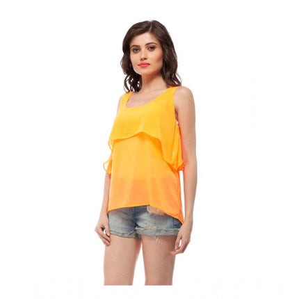 Rosolly Women's Polyester Solid Sleeveless Regular Top (Orange)