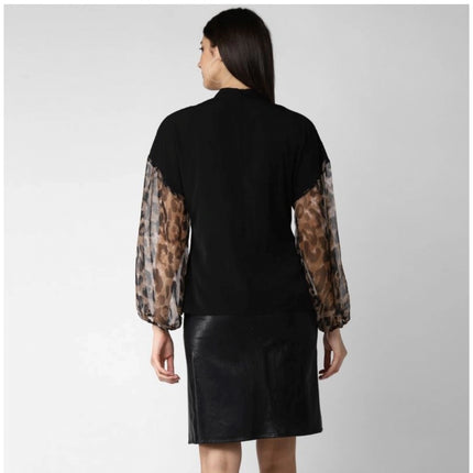 Rosolly Women's Polyester Animal Print Long Sleeves Top (Black)