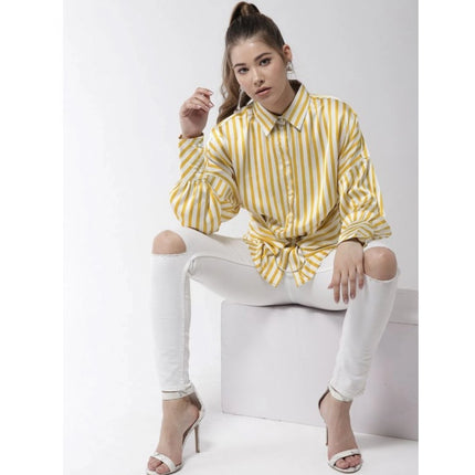 Rosolly Women's Polyester Striped Long Sleeves Top (Yellow)