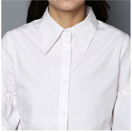 Rosolly Women's Cotton Solid Bell Sleeve Top (White)