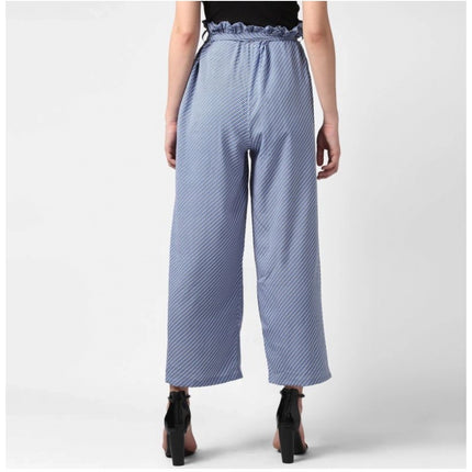 Rosolly Women's Polyester Striped Elasticated Trousers (Blue)