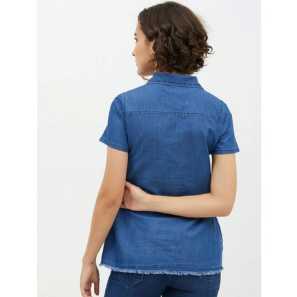 Rosolly Women's Denim Peplum Short Sleeve Top (Blue)