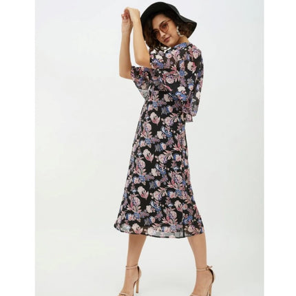 Rosolly Women's Polyester Chain Print Cap Sleeve Calf-length Dress (Multicolor)