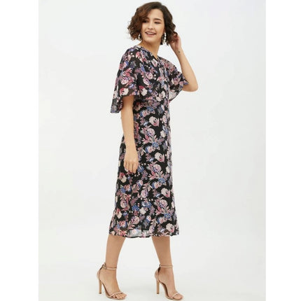 Rosolly Women's Polyester Chain Print Cap Sleeve Calf-length Dress (Multicolor)
