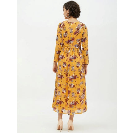 Rosolly Women's Polyester Floral Long Sleeves Calf-length Dress (Multicolor)