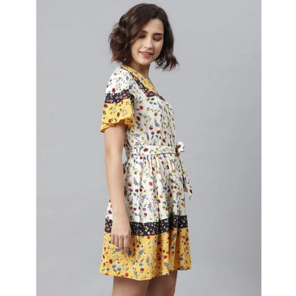 Rosolly Women's Polyester Floral Flutter Above Knee Dress (Multicolor)