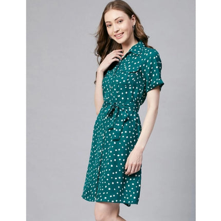 Rosolly Women's Polyester Polka Short Sleeve Above Knee Dress (Blue - White)