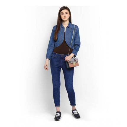 Rosolly Women's Denim Solid 3-4th Sleeves Shrug (Blue)