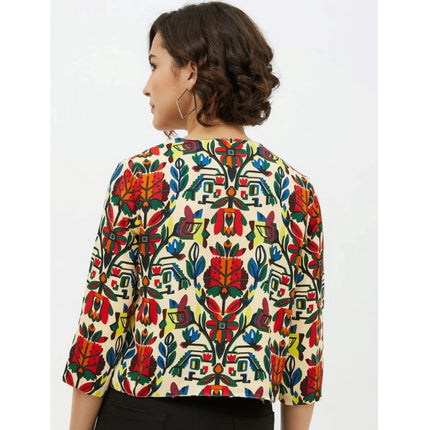 Rosolly Women's Polyester Floral 3-4th Sleeves Shrug (Multicolor)