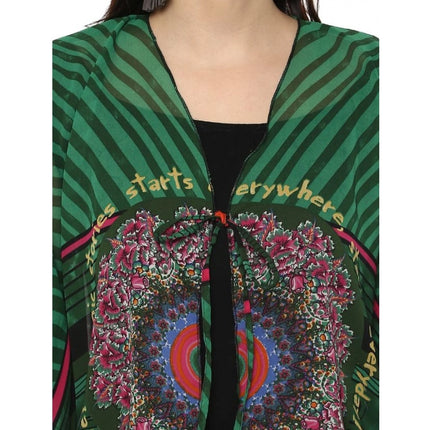Rosolly Women's Polyester Printed Kaftan Sleeve Shrug (Green - Multicolor)