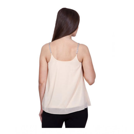 Rosolly Women's Polyester Solid Shoulder Straps Regular Top (Beige)
