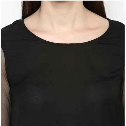 Rosolly Women's Polyester Solid Tier Sleeve Top (Black)