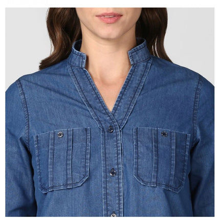 Rosolly Women's Denim Solid Long Sleeves Top (Blue)