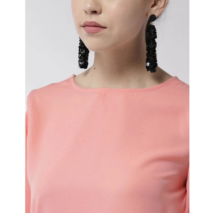 Rosolly Women's Polyester Colour Block Slit Sleeve Top (Pink)