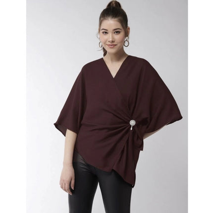 Rosolly Women's Polyester Solid Cape Sleeve Top (Maroon)