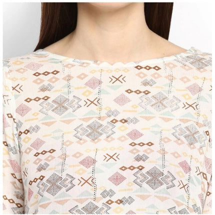 Rosolly Women's Rayon Crepe Printed Ruffle Sleeve Top (Off White - Red)