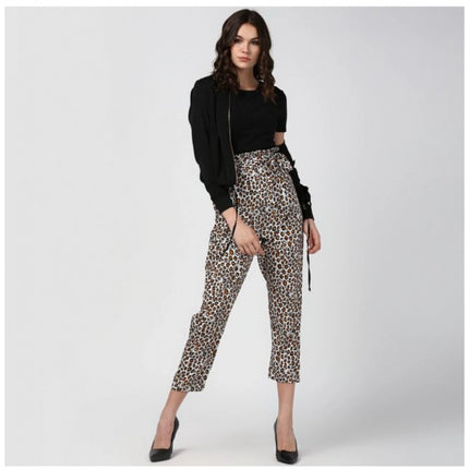 Rosolly Women's Polyester Animal Print Elasticated Trousers (White - Yellow)