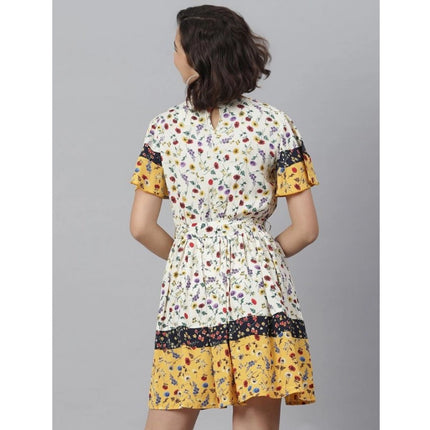 Rosolly Women's Polyester Floral Flutter Above Knee Dress (Multicolor)