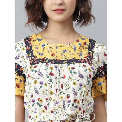 Rosolly Women's Polyester Floral Flutter Above Knee Dress (Multicolor)