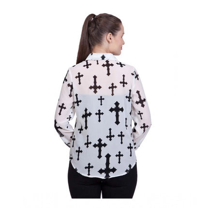Rosolly Women's Polyester Printed Long Sleeves Standard Length Shirt (White)