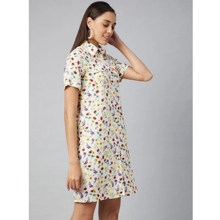 Rosolly Women's Polyester Floral Short Sleeve Above Knee Dress (Multicolor)