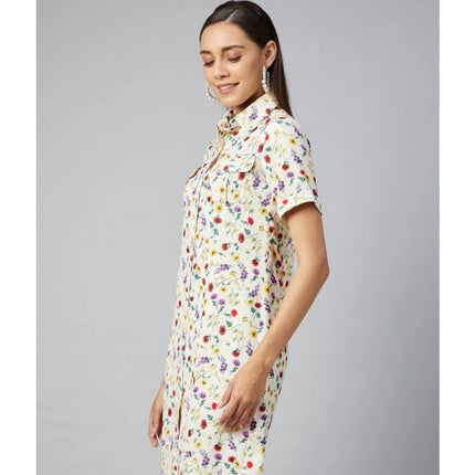 Rosolly Women's Polyester Floral Short Sleeve Above Knee Dress (Multicolor)