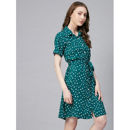 Rosolly Women's Polyester Polka Short Sleeve Above Knee Dress (Blue - White)