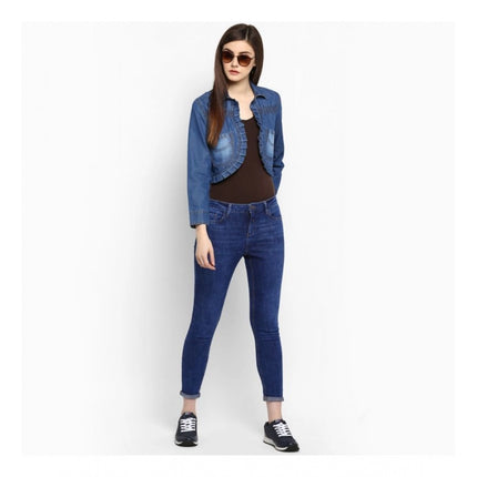 Rosolly Women's Denim Pleated 3-4th Sleeves Shrug (Blue)
