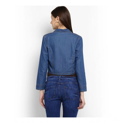 Rosolly Women's Denim Solid 3-4th Sleeves Shrug (Blue)