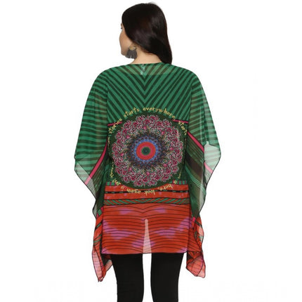 Rosolly Women's Polyester Printed Kaftan Sleeve Shrug (Green - Multicolor)