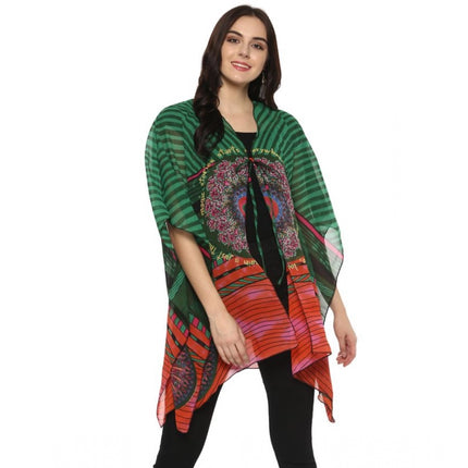Rosolly Women's Polyester Printed Kaftan Sleeve Shrug (Green - Multicolor)