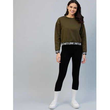 Rosolly Women's Fleece Solid Long Sleeves Sweatshirt (Olive)