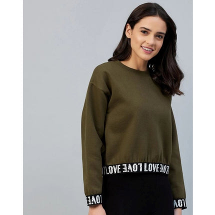 Rosolly Women's Fleece Solid Long Sleeves Sweatshirt (Olive)