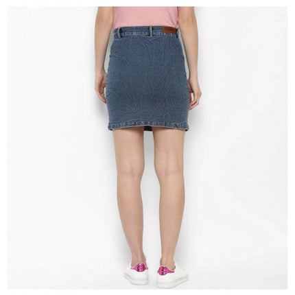 Rosolly Women's Denim Front Pocket Buttoned Skirt (Blue)