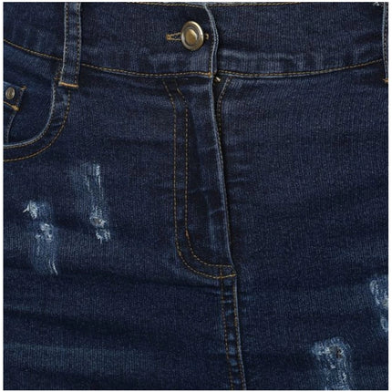 Rosolly Women's Denim Distressed Buttoned Skirt (Blue)