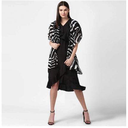 Rosolly Women's Polyester Printed Short Sleeve Shrug (Black)
