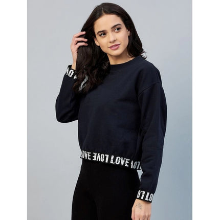 Rosolly Women's Fleece Solid Long Sleeves Sweatshirt (Navy)