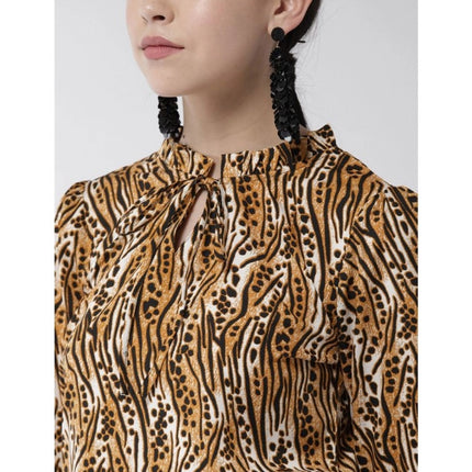 Rosolly Women's Polyester Printed Bell Sleeve Top (Orange - Black)