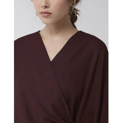 Rosolly Women's Polyester Solid Cape Sleeve Top (Maroon)